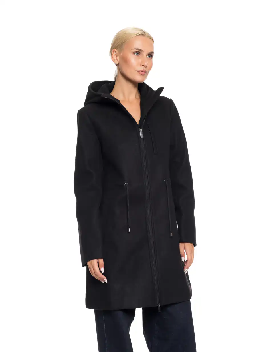 Biston fashion γυναικείο μακρύ μπουφάν με ενσωματωμένη κουκούλα 52-101-059 BLACK