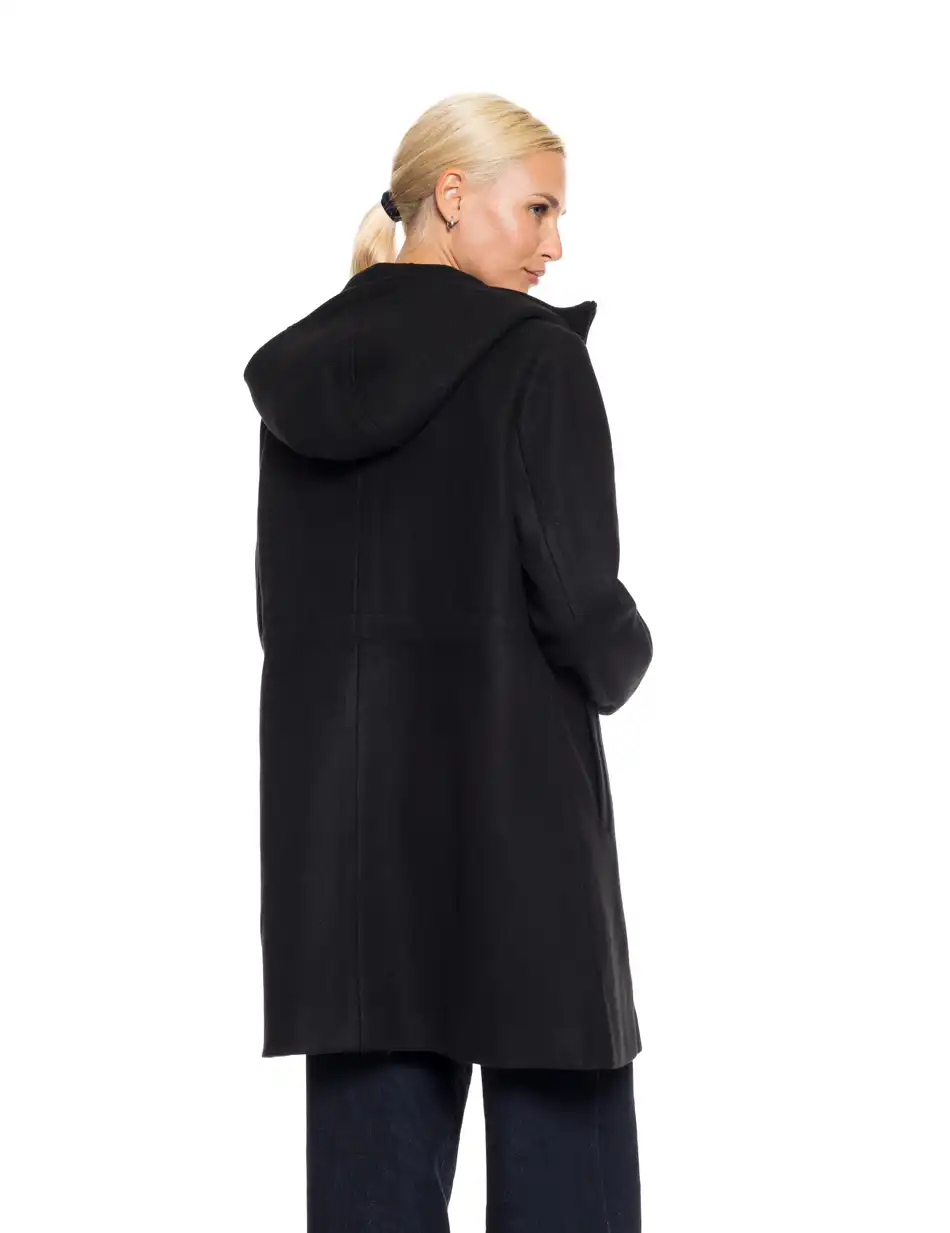 Biston fashion γυναικείο μακρύ μπουφάν με ενσωματωμένη κουκούλα 52-101-059 BLACK