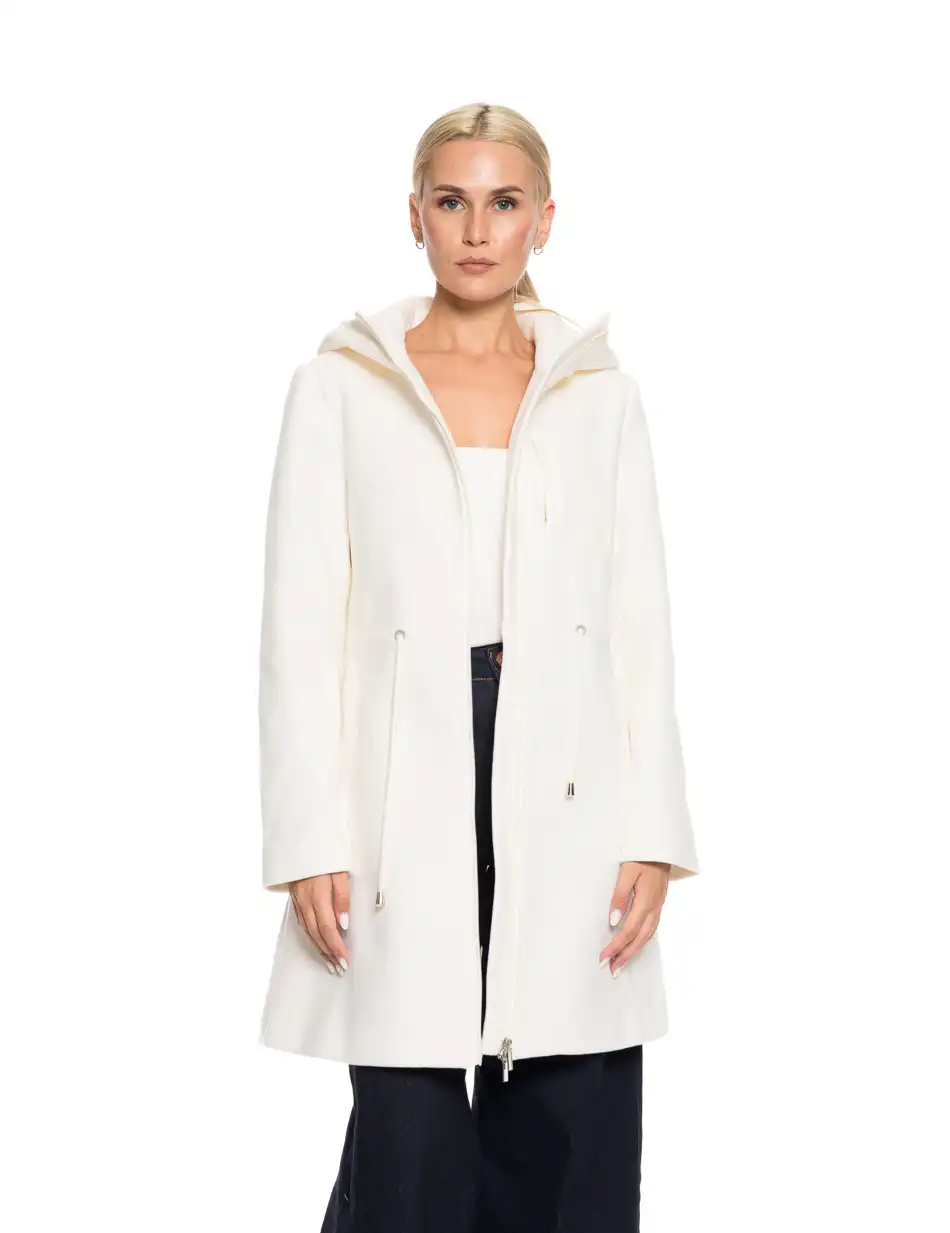 Biston fashion γυναικείο μακρύ μπουφάν με ενσωματωμένη κουκούλα 52-101-059 OFF WHITE