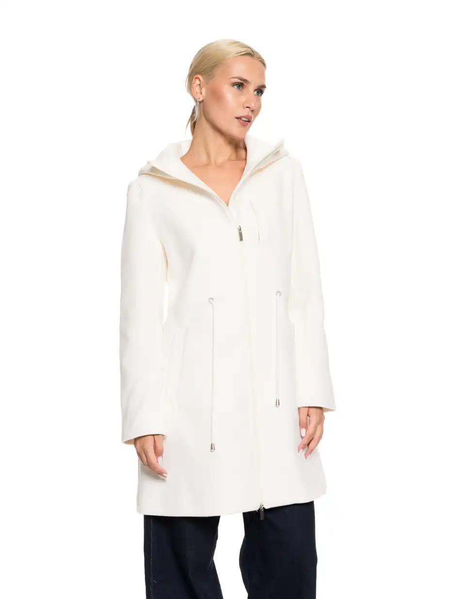 Biston fashion γυναικείο μακρύ μπουφάν με ενσωματωμένη κουκούλα 52-101-059 OFF WHITE