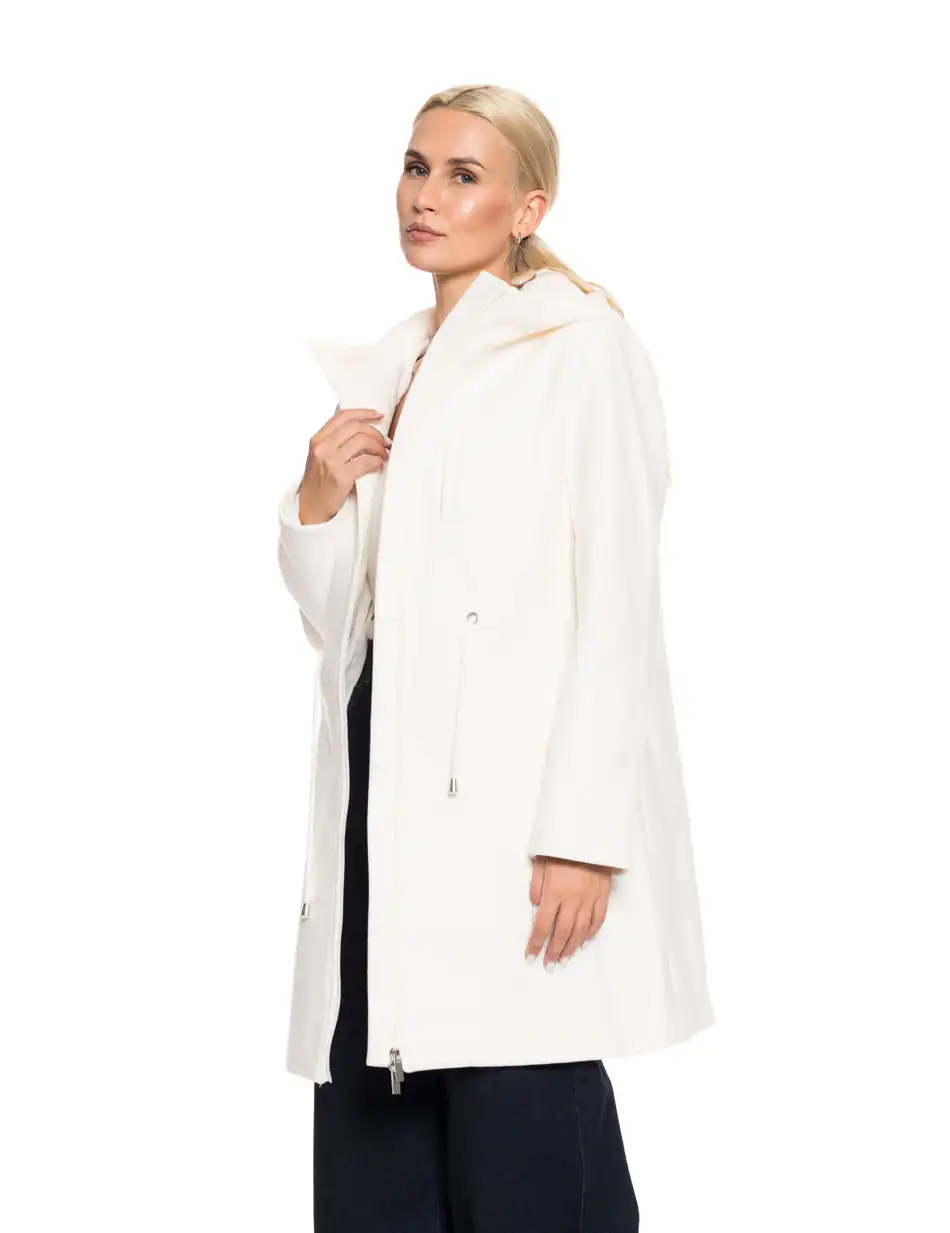 Biston fashion γυναικείο μακρύ μπουφάν με ενσωματωμένη κουκούλα 52-101-059 OFF WHITE