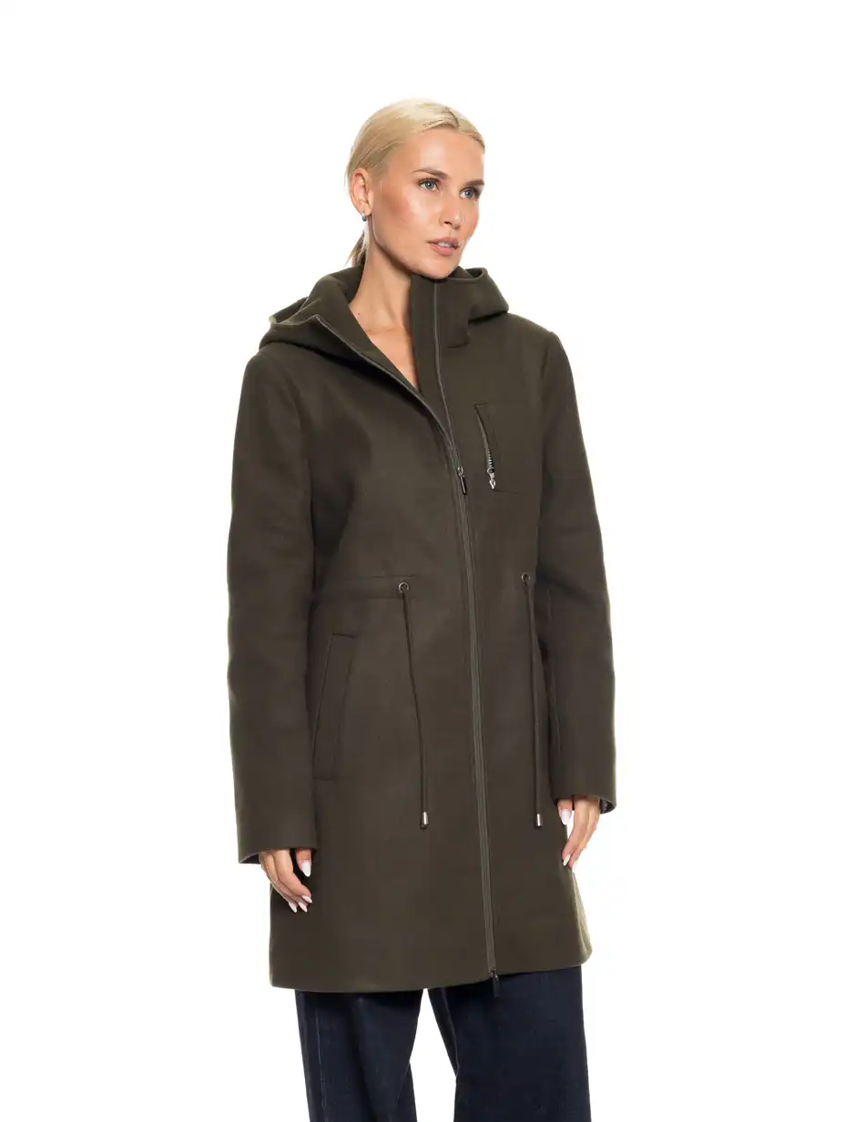 Biston fashion γυναικείο μακρύ μπουφάν με ενσωματωμένη κουκούλα 52-101-059 DK GREEN