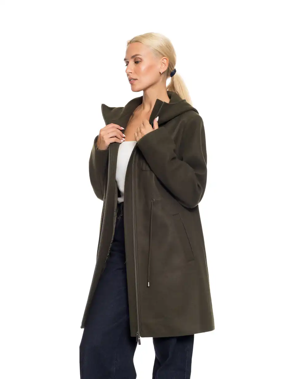 Biston fashion γυναικείο μακρύ μπουφάν με ενσωματωμένη κουκούλα 52-101-059 DK GREEN