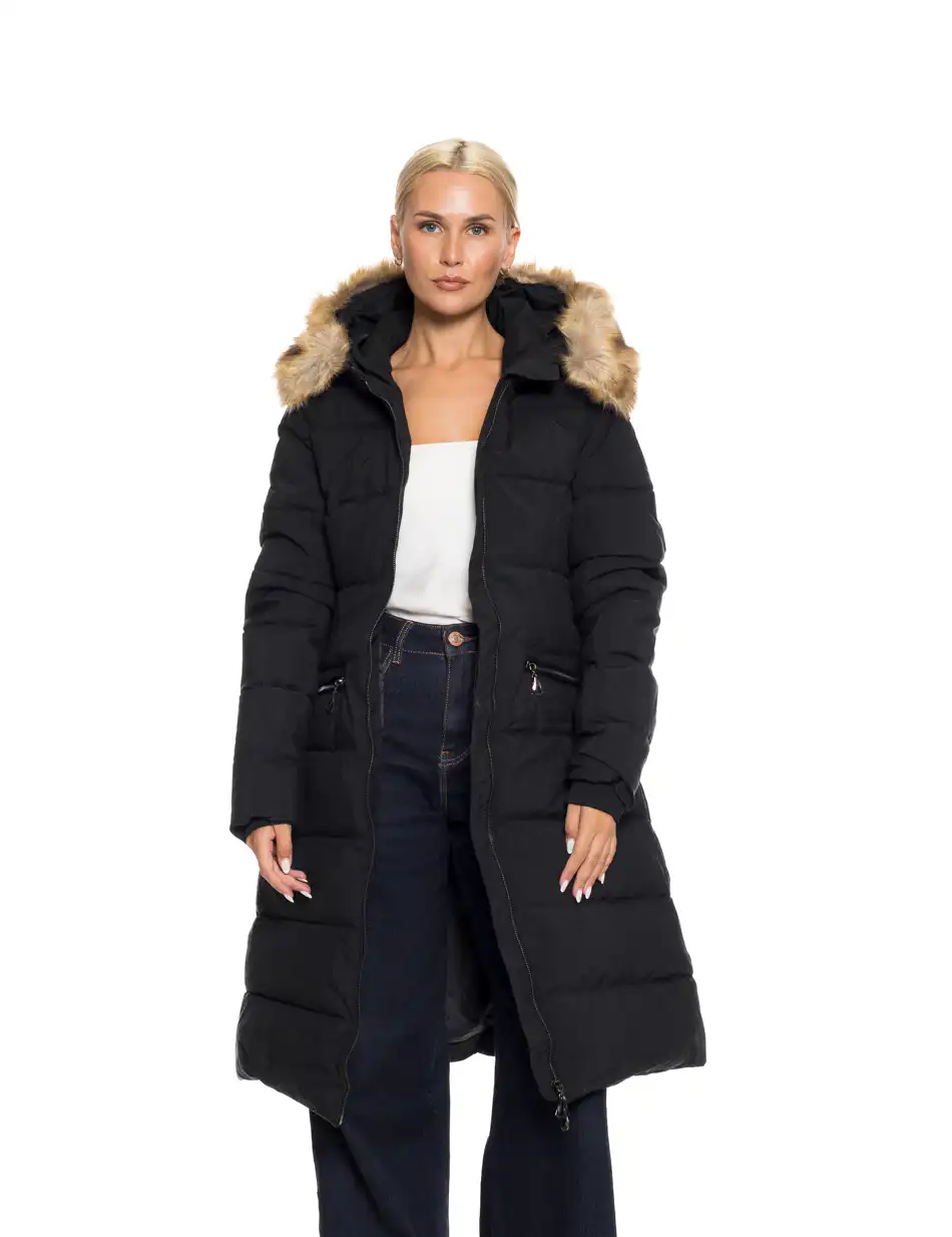 Biston fashion γυναικείο μακρύ μπουφάν με ενσωματωμένη κουκούλα 52-101-063 BLACK