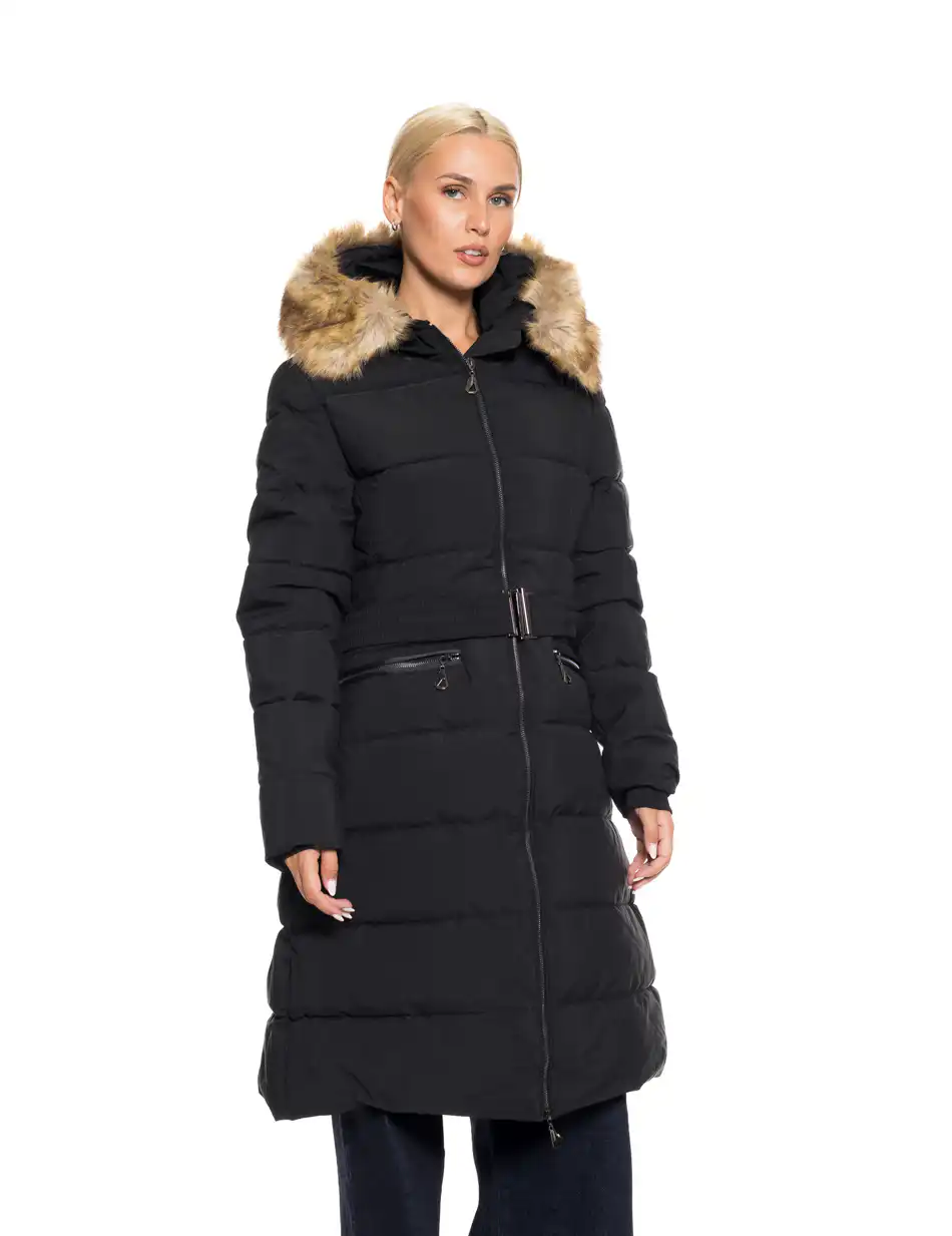 Biston fashion γυναικείο μακρύ μπουφάν με ενσωματωμένη κουκούλα 52-101-063 BLACK