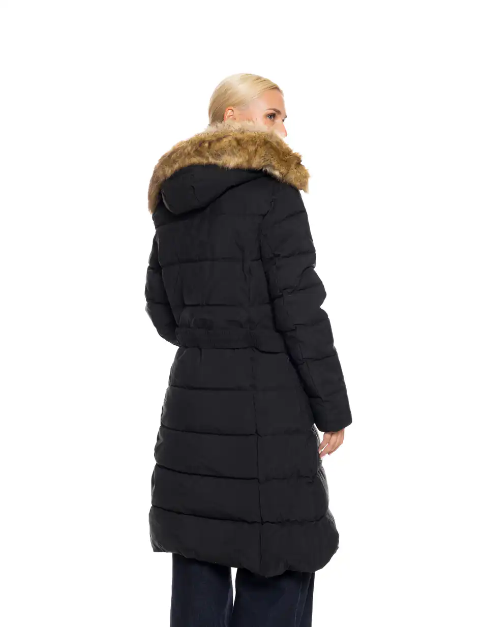 Biston fashion γυναικείο μακρύ μπουφάν με ενσωματωμένη κουκούλα 52-101-063 BLACK