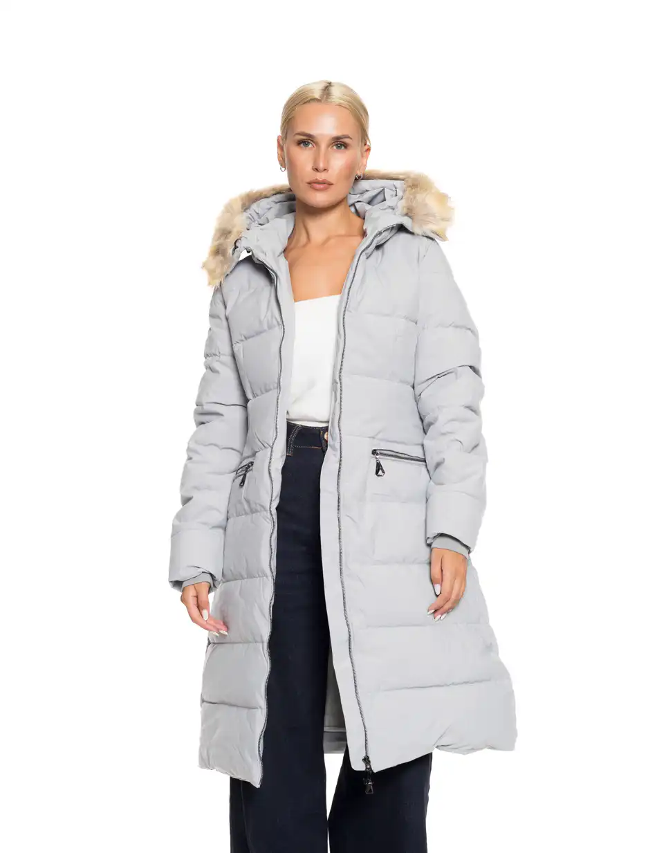 Biston fashion γυναικείο μακρύ μπουφάν με ενσωματωμένη κουκούλα 52-101-063 GREY