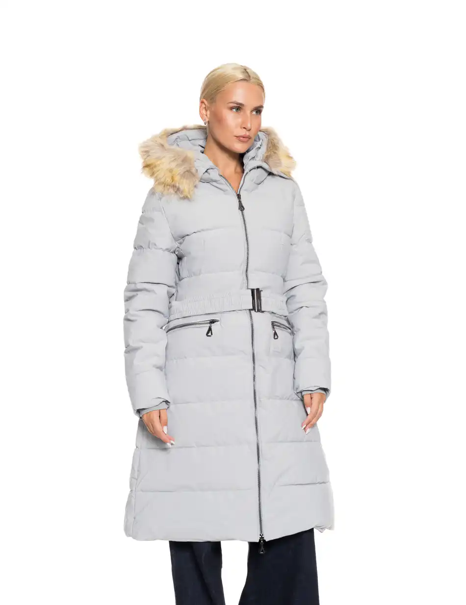 Biston fashion γυναικείο μακρύ μπουφάν με ενσωματωμένη κουκούλα 52-101-063 GREY