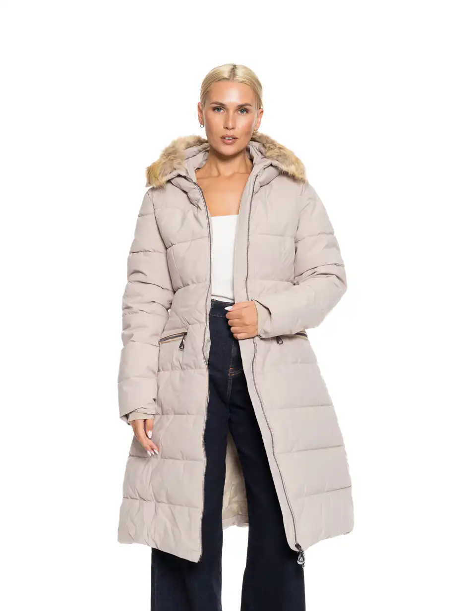 Biston fashion γυναικείο μακρύ μπουφάν με ενσωματωμένη κουκούλα 52-101-063 BEIGE