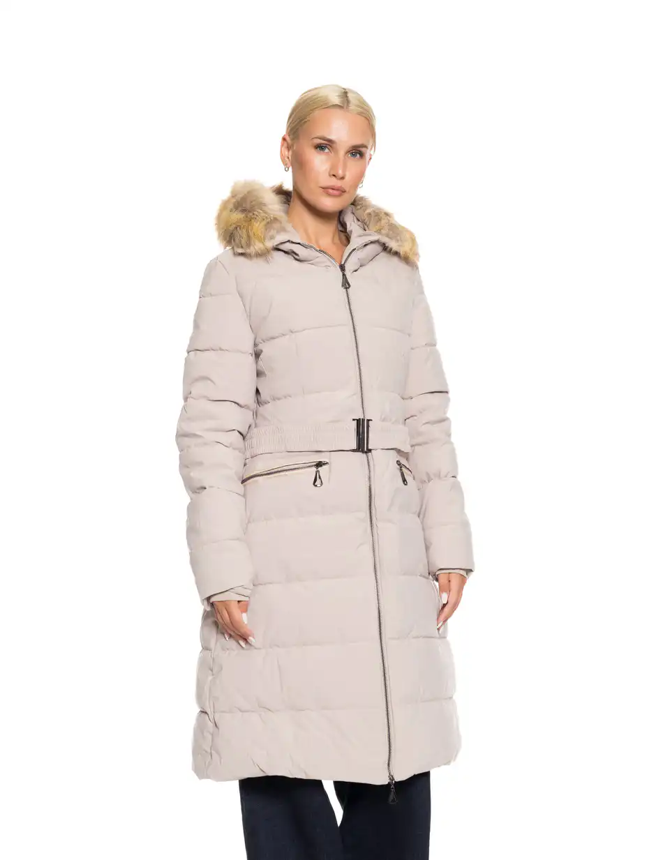 Biston fashion γυναικείο μακρύ μπουφάν με ενσωματωμένη κουκούλα 52-101-063 BEIGE