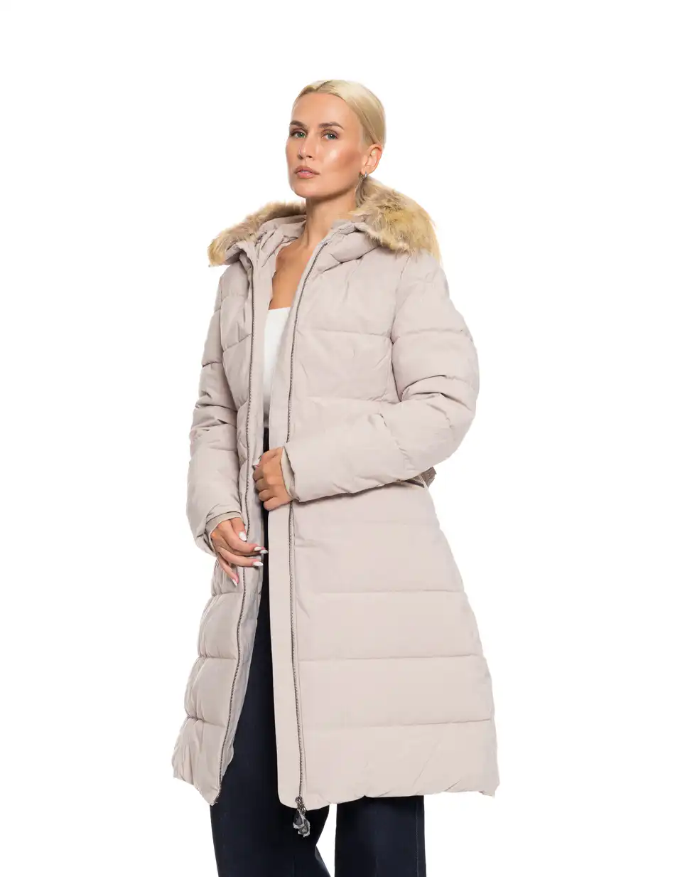 Biston fashion γυναικείο μακρύ μπουφάν με ενσωματωμένη κουκούλα 52-101-063 BEIGE