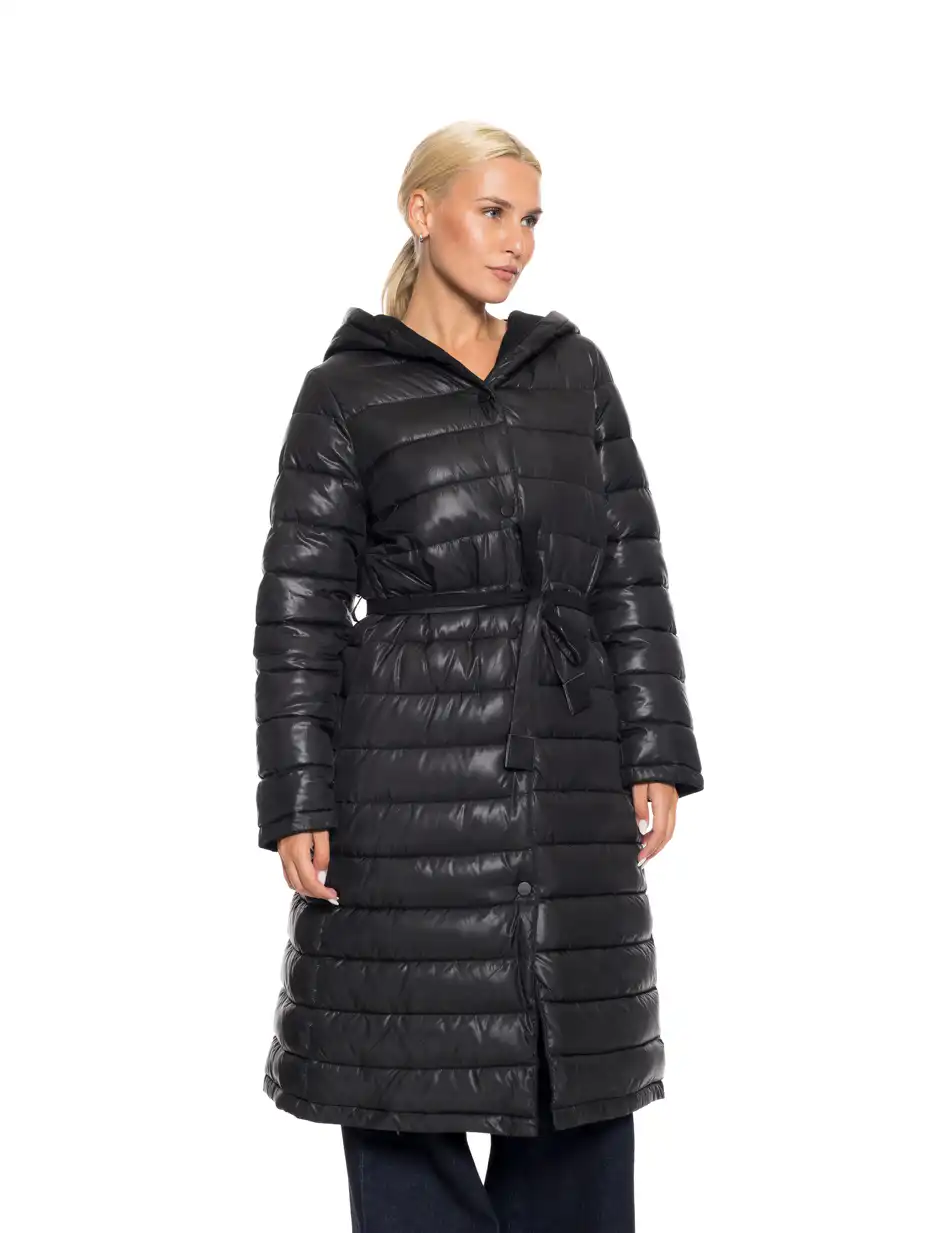 Biston fashion γυναικείο μακρύ μπουφάν με ενσωματωμένη κουκούλα 52-101-068 BLACK