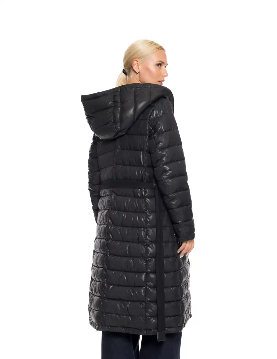 Biston fashion γυναικείο μακρύ μπουφάν με ενσωματωμένη κουκούλα 52-101-068 BLACK