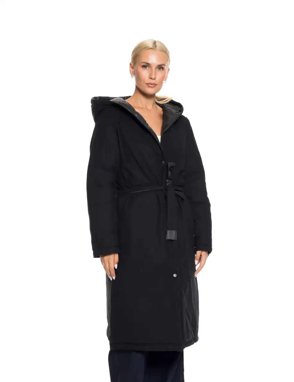 Biston fashion γυναικείο μακρύ μπουφάν με ενσωματωμένη κουκούλα 52-101-068 BLACK