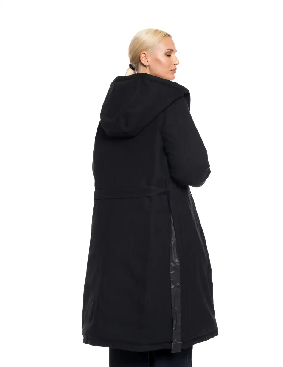 Biston fashion γυναικείο μακρύ μπουφάν με ενσωματωμένη κουκούλα 52-101-068 BLACK