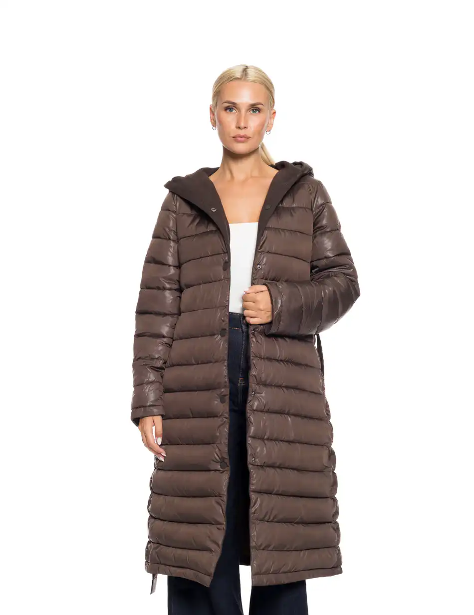 Biston fashion γυναικείο μακρύ μπουφάν με ενσωματωμένη κουκούλα 52-101-068 BROWN