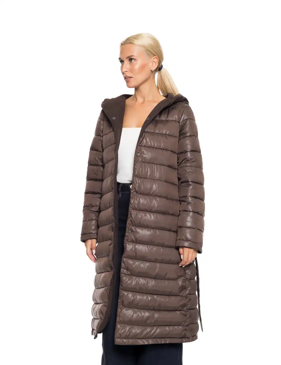 Biston fashion γυναικείο μακρύ μπουφάν με ενσωματωμένη κουκούλα 52-101-068 BROWN