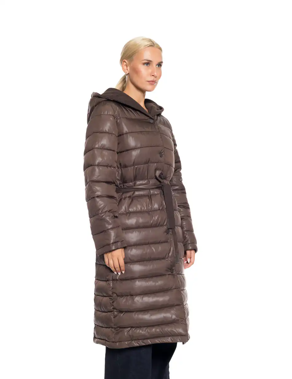 Biston fashion γυναικείο μακρύ μπουφάν με ενσωματωμένη κουκούλα 52-101-068 BROWN