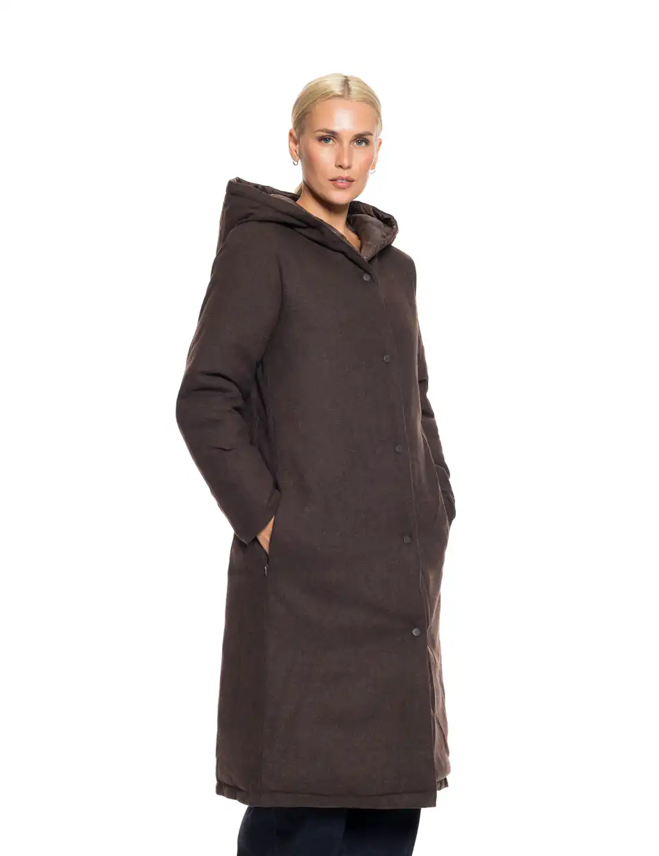 Biston fashion γυναικείο μακρύ μπουφάν με ενσωματωμένη κουκούλα 52-101-068 BROWN