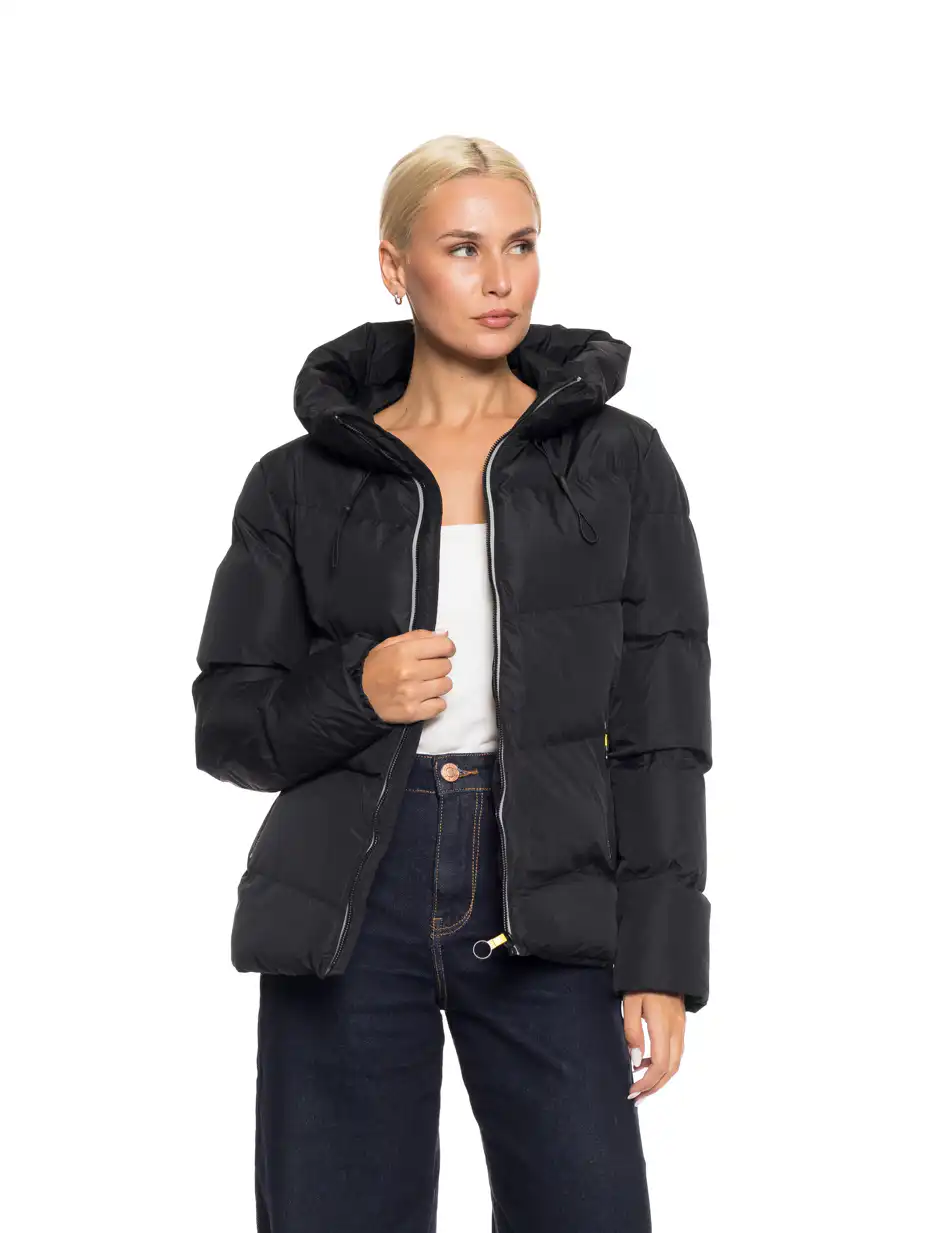 Biston fashion γυναικείο κοντό μπουφάν με ενσωματωμένη κουκούλα 52-101-072 BLACK