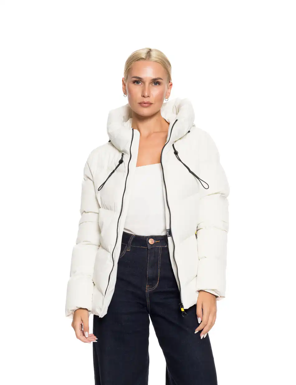 Biston fashion γυναικείο κοντό μπουφάν με ενσωματωμένη κουκούλα 52-101-072 OFF WHITE