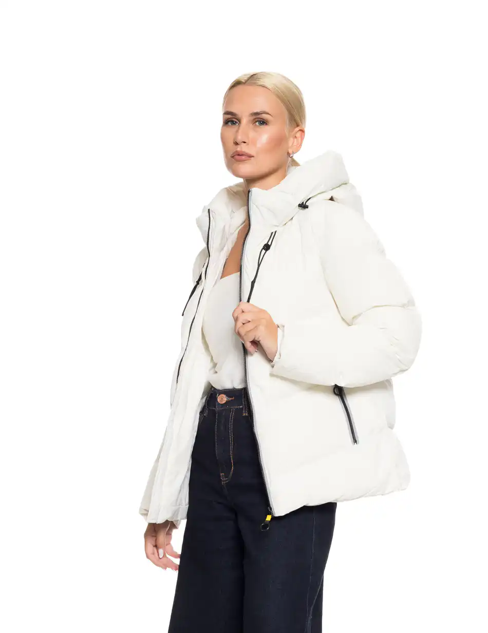 Biston fashion γυναικείο κοντό μπουφάν με ενσωματωμένη κουκούλα 52-101-072 OFF WHITE