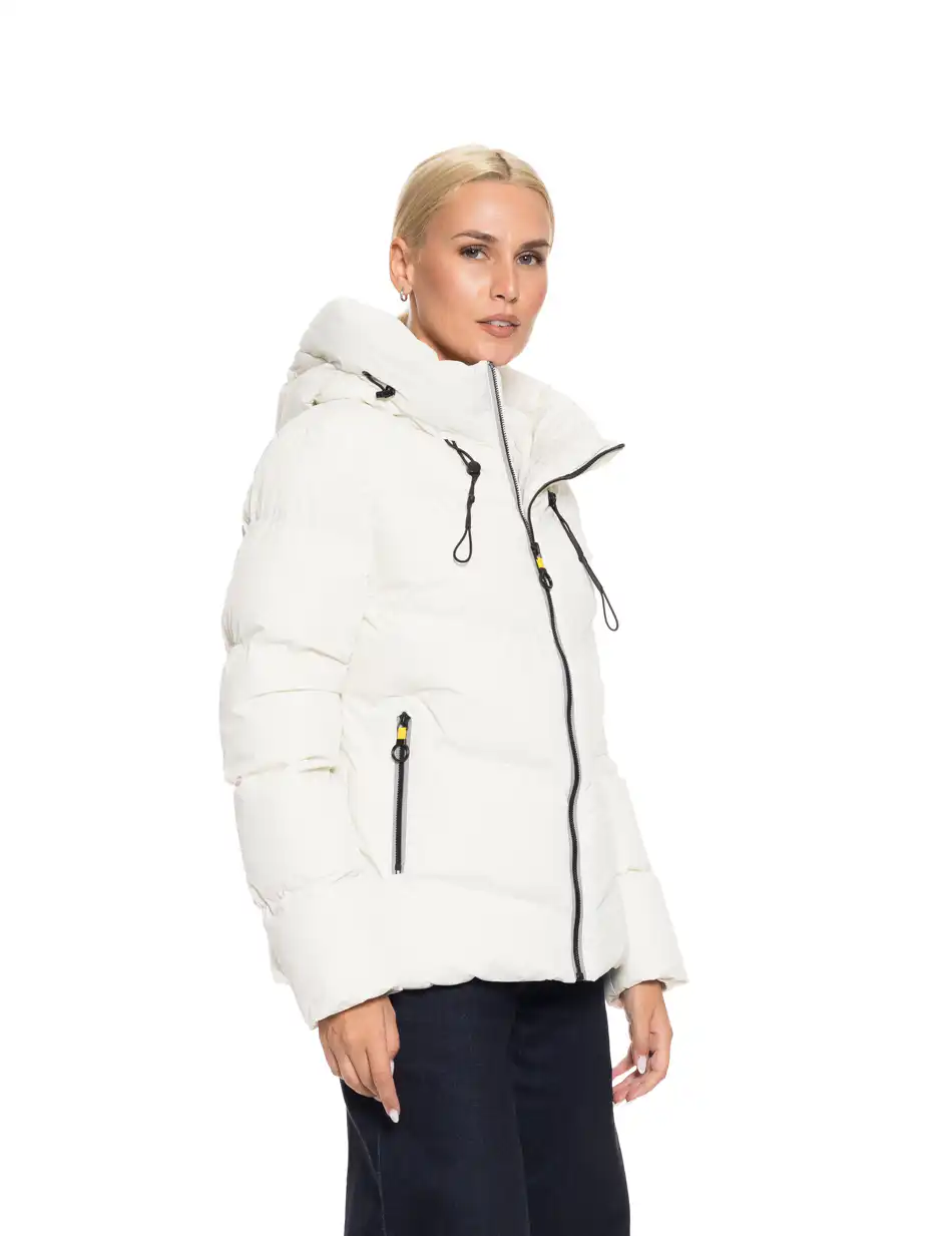 Biston fashion γυναικείο κοντό μπουφάν με ενσωματωμένη κουκούλα 52-101-072 OFF WHITE