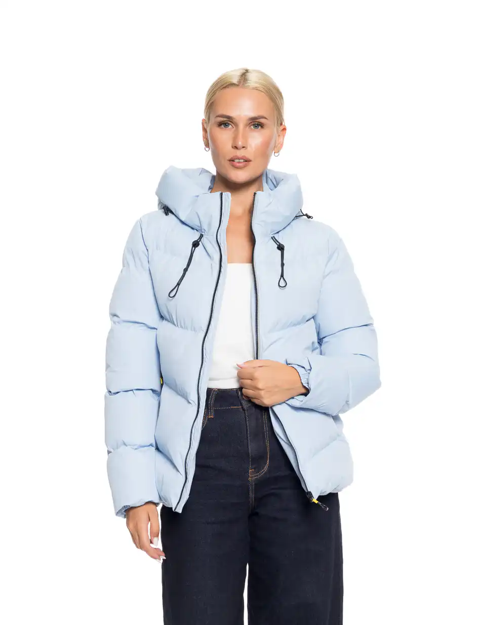 Biston fashion γυναικείο κοντό μπουφάν με ενσωματωμένη κουκούλα 52-101-072 SKY BLUE