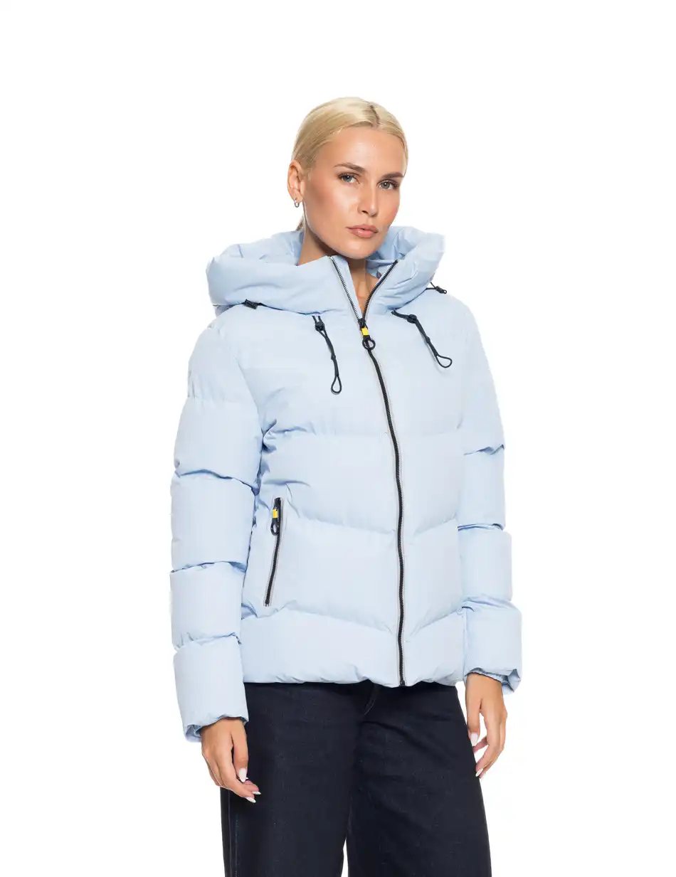 Biston fashion γυναικείο κοντό μπουφάν με ενσωματωμένη κουκούλα 52-101-072 SKY BLUE