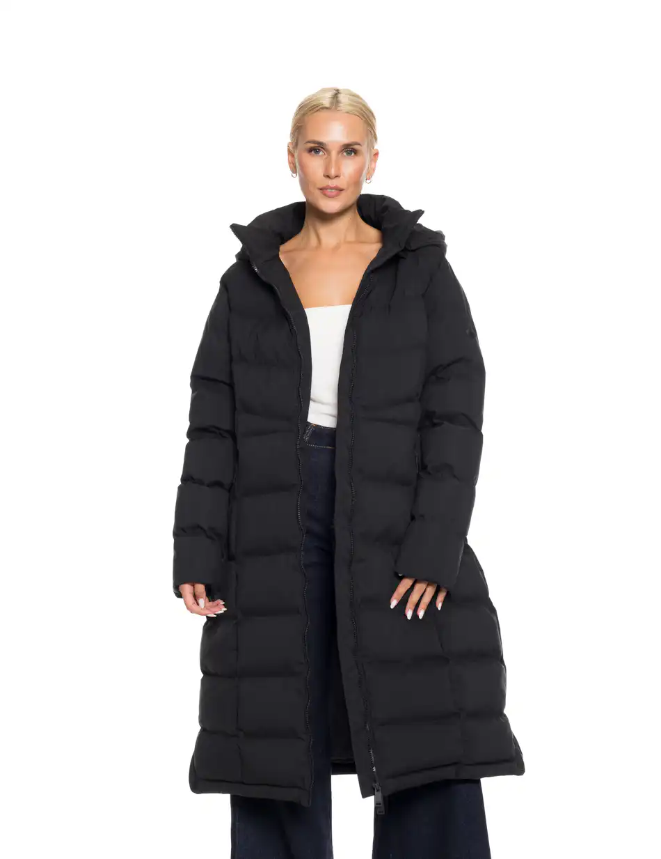 Splendid fashion γυναικείο μακρύ μπουφάν με κουκούλα 52-101-080 BLACK