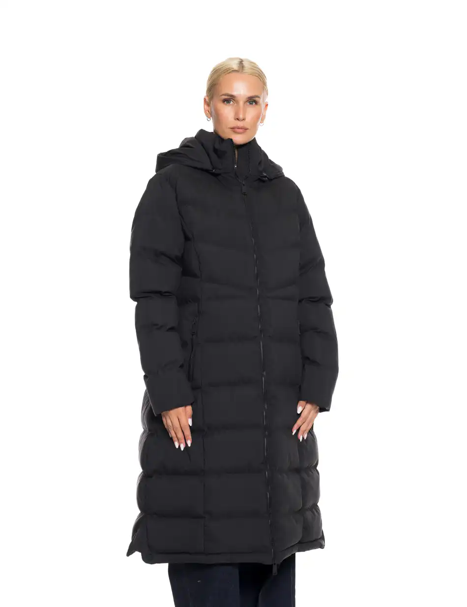 Splendid fashion γυναικείο μακρύ μπουφάν με κουκούλα 52-101-080 BLACK