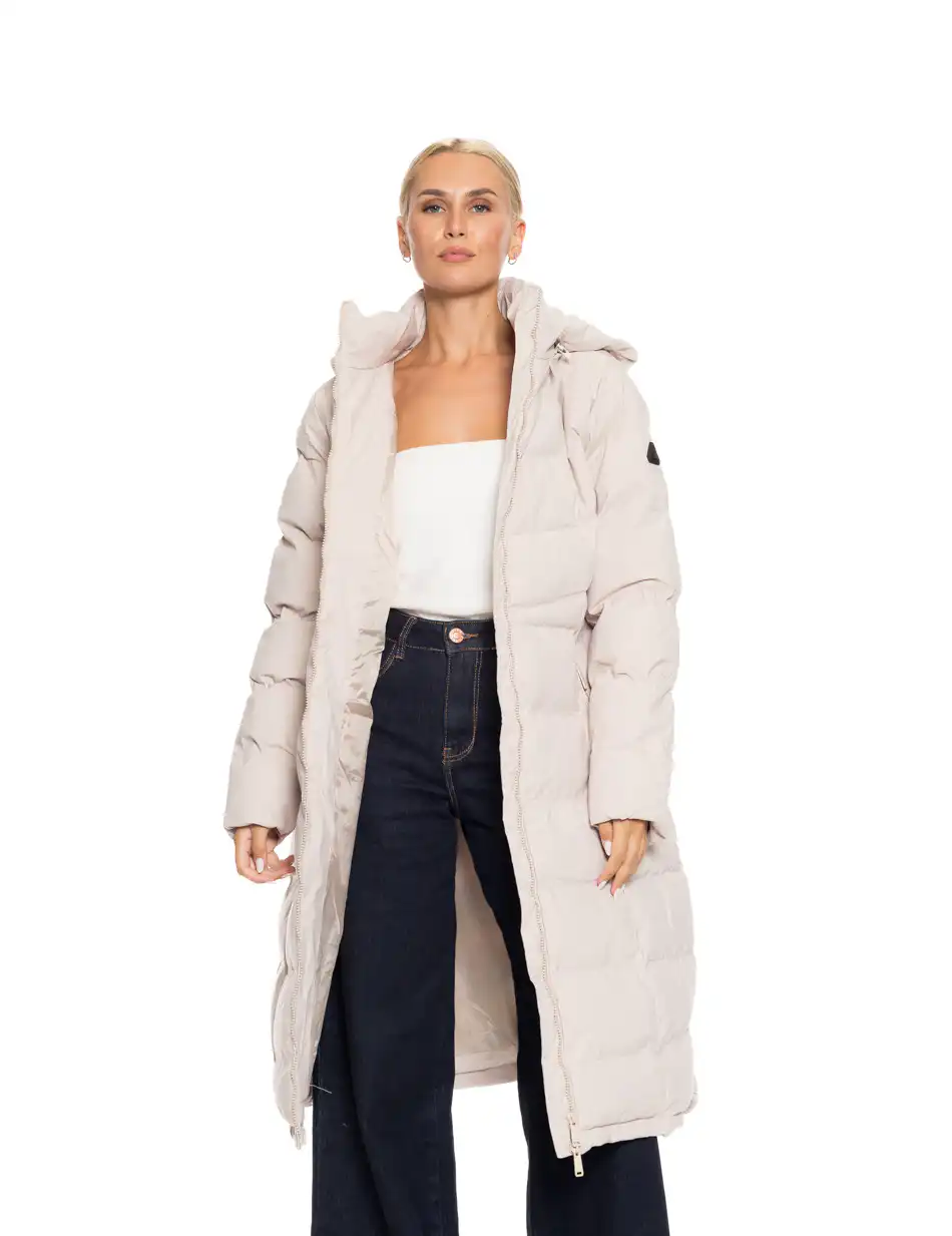 Splendid fashion γυναικείο μακρύ μπουφάν με κουκούλα 52-101-080 BEIGE