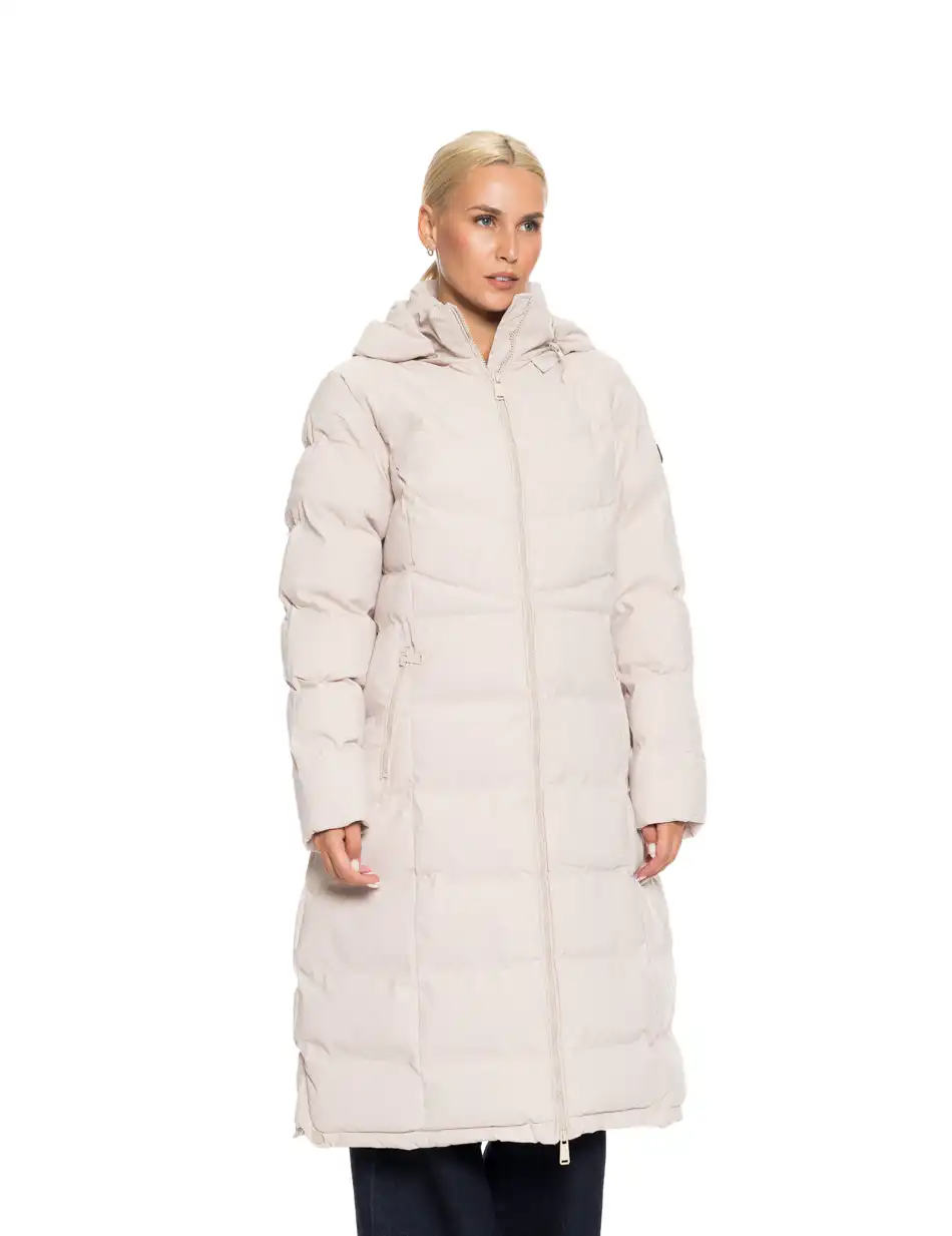 Splendid fashion γυναικείο μακρύ μπουφάν με κουκούλα 52-101-080 BEIGE