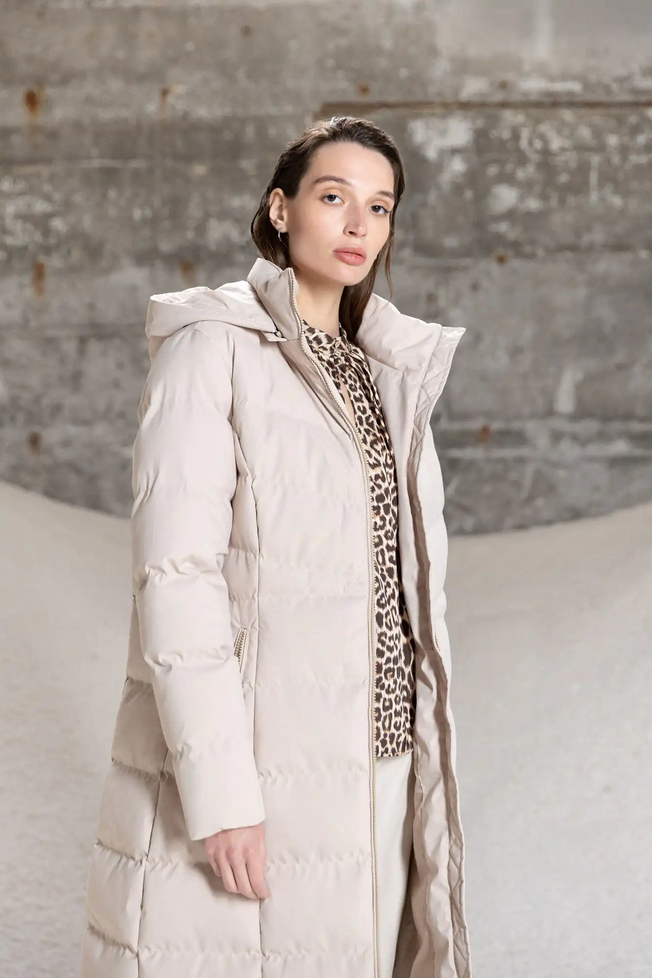 Splendid fashion γυναικείο μακρύ μπουφάν με κουκούλα 52-101-080 BEIGE