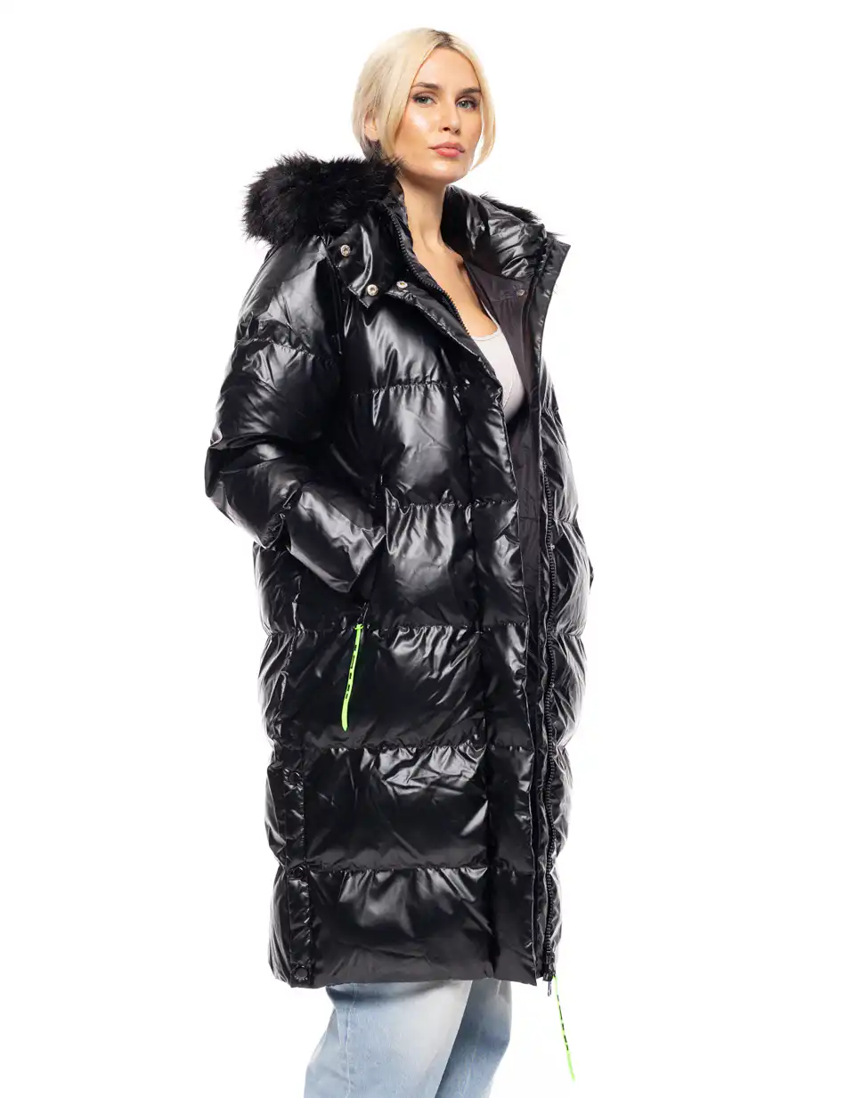 Biston fashion γυναικείο μακρύ μπουφάν με ενσωματωμένη κουκούλα 52-101-087 BLACK