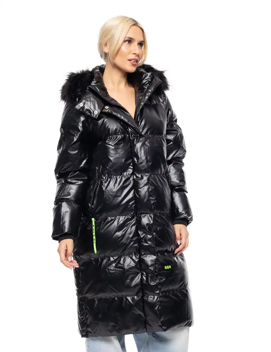 Biston fashion γυναικείο μακρύ μπουφάν με ενσωματωμένη κουκούλα 52-101-087 BLACK