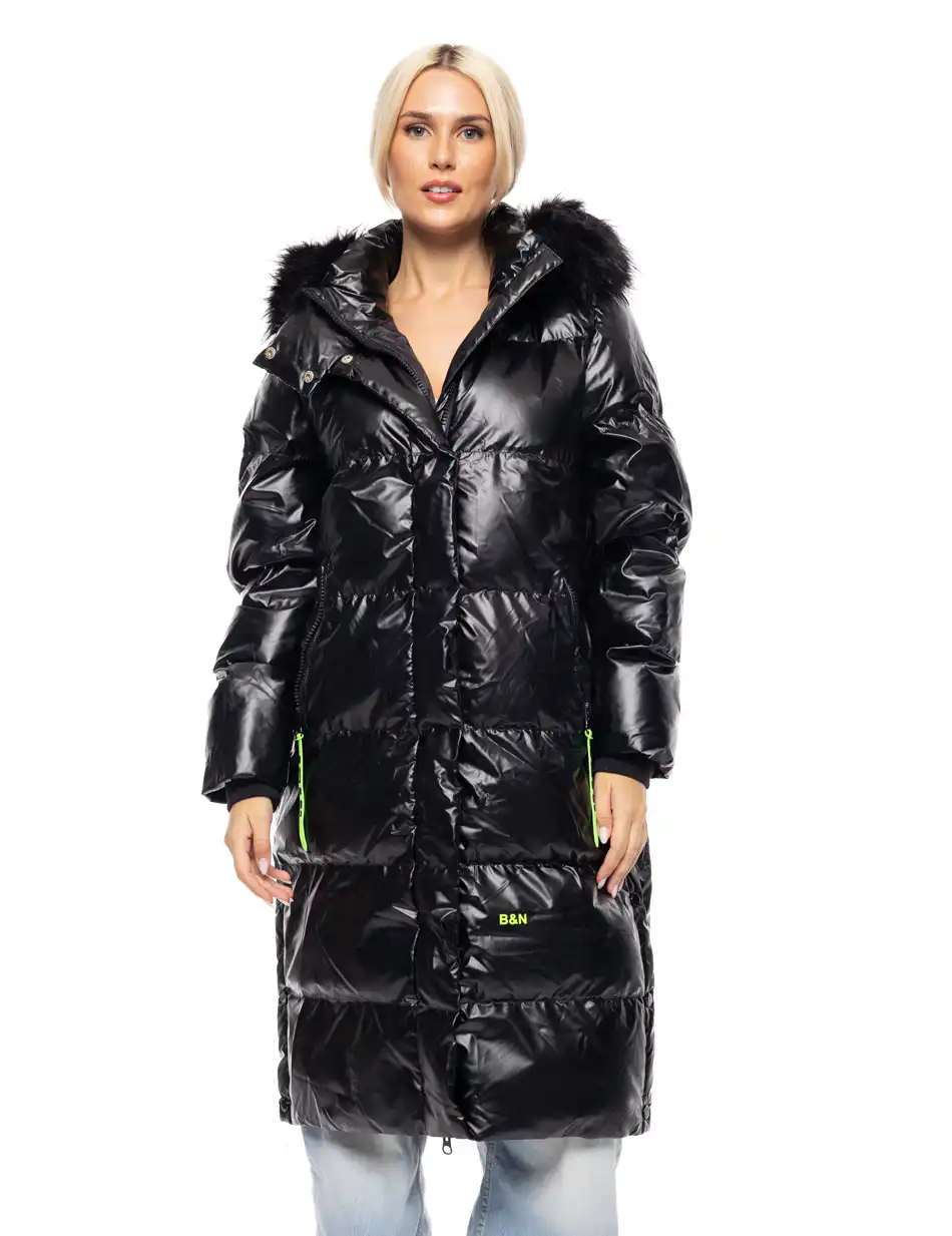 Biston fashion γυναικείο μακρύ μπουφάν με ενσωματωμένη κουκούλα 52-101-087 BLACK