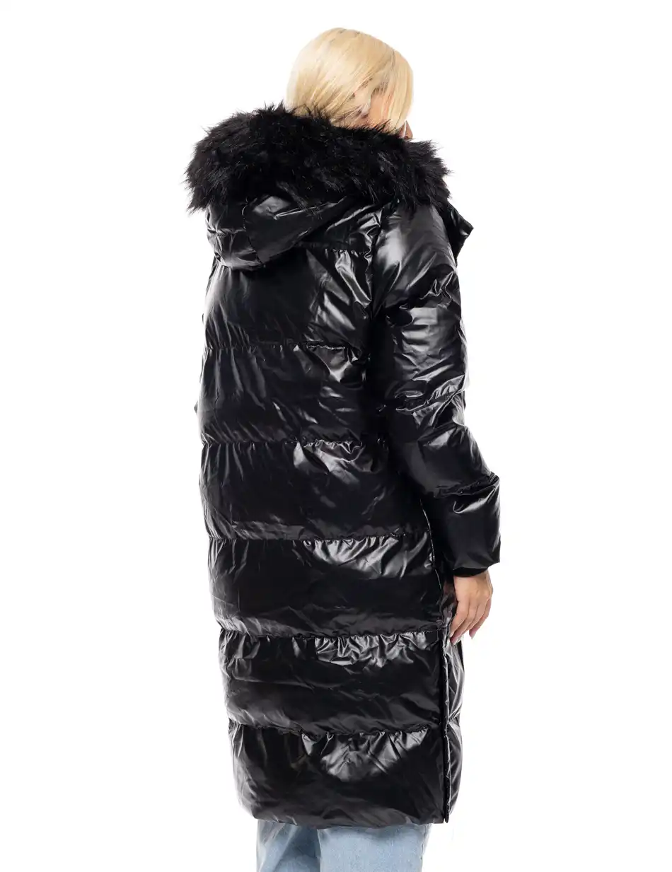 Biston fashion γυναικείο μακρύ μπουφάν με ενσωματωμένη κουκούλα 52-101-087 BLACK