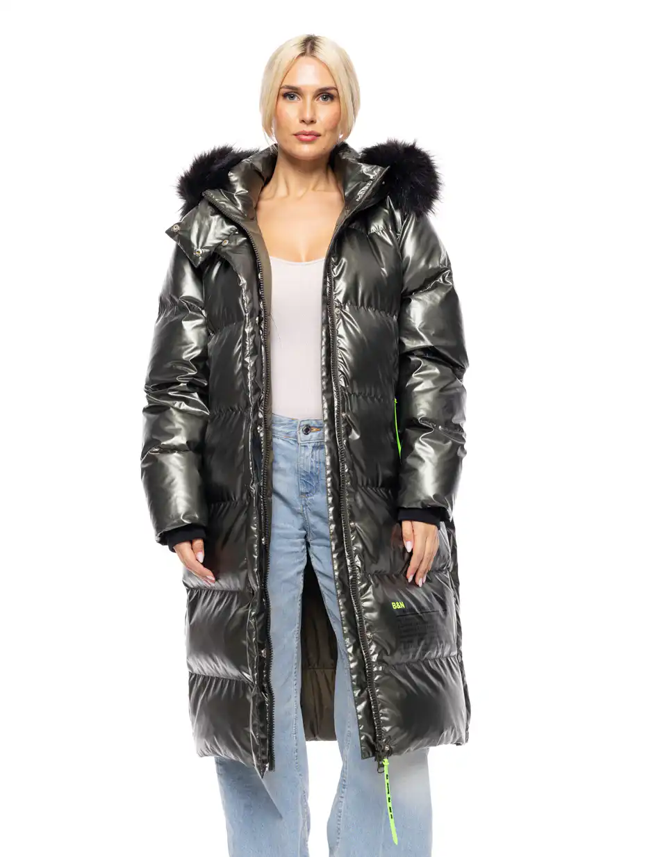 Biston fashion γυναικείο μακρύ μπουφάν με ενσωματωμένη κουκούλα 52-101-087 KHAKI