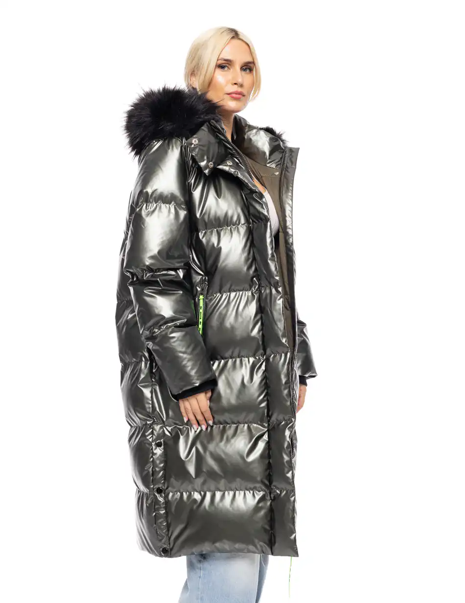 Biston fashion γυναικείο μακρύ μπουφάν με ενσωματωμένη κουκούλα 52-101-087 KHAKI