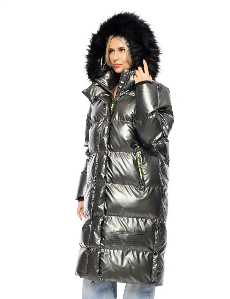 Biston fashion γυναικείο μακρύ μπουφάν με ενσωματωμένη κουκούλα 52-101-087 KHAKI