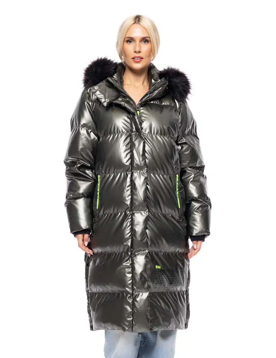 Biston fashion γυναικείο μακρύ μπουφάν με ενσωματωμένη κουκούλα 52-101-087 KHAKI