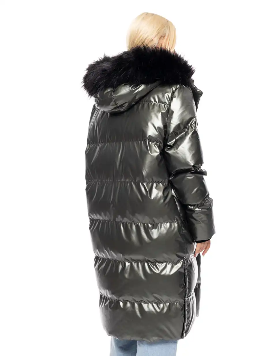 Biston fashion γυναικείο μακρύ μπουφάν με ενσωματωμένη κουκούλα 52-101-087 KHAKI