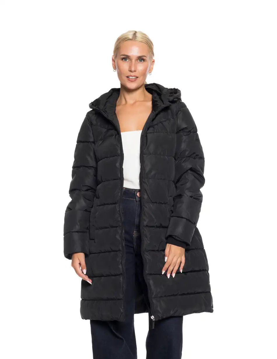 Splendid fashion γυναικείο μακρύ μπουφάν με κουκούλα 52-101-095 BLACK