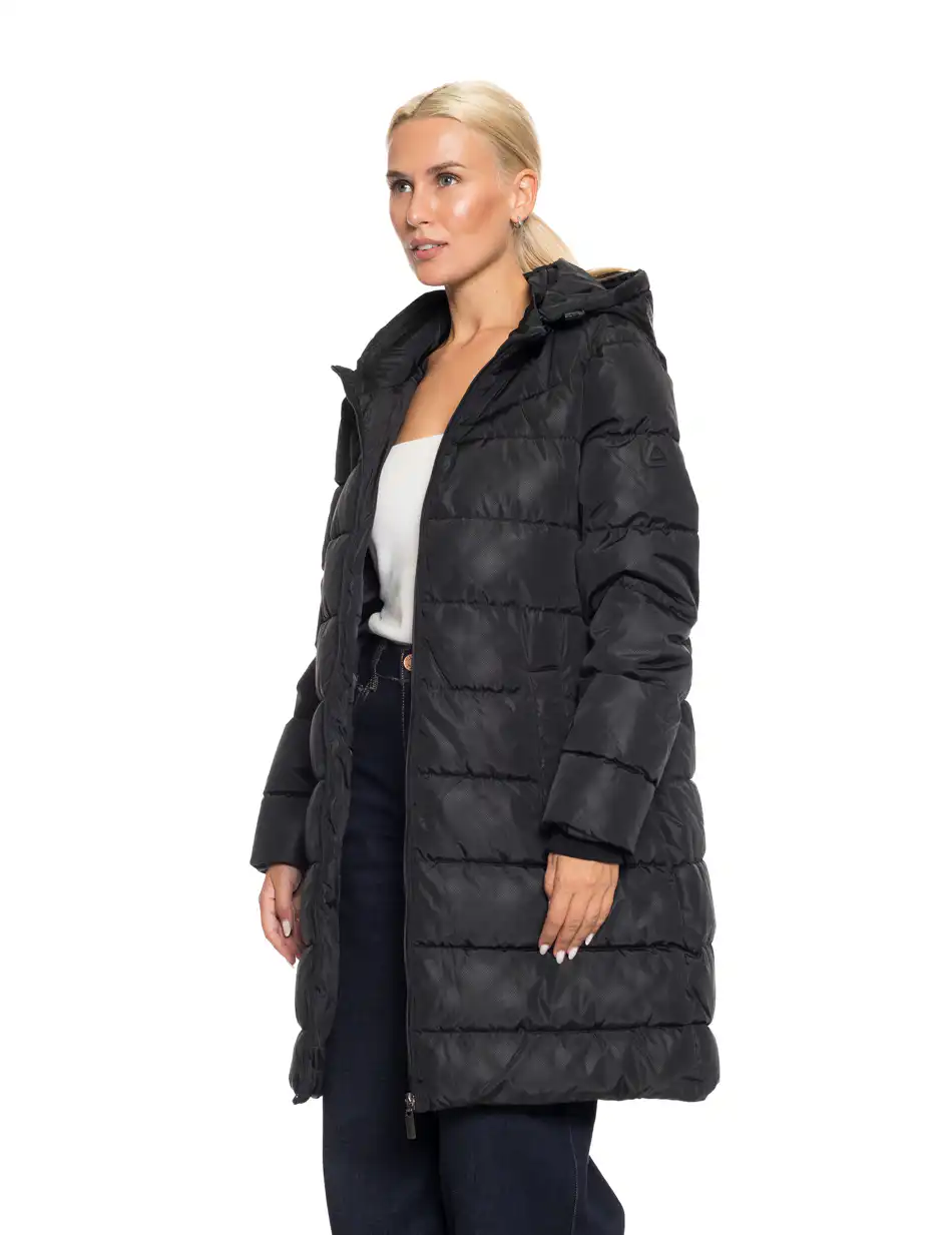 Splendid fashion γυναικείο μακρύ μπουφάν με κουκούλα 52-101-095 BLACK