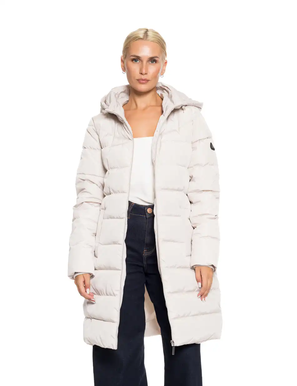 Splendid fashion γυναικείο μακρύ μπουφάν με κουκούλα 52-101-095 OFF WHITE