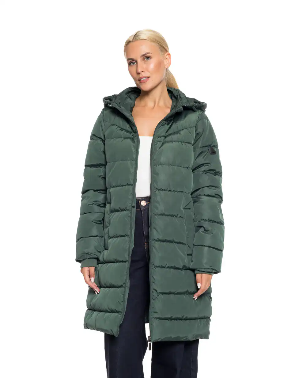 Splendid fashion γυναικείο μακρύ μπουφάν με κουκούλα 52-101-095 DK GREEN
