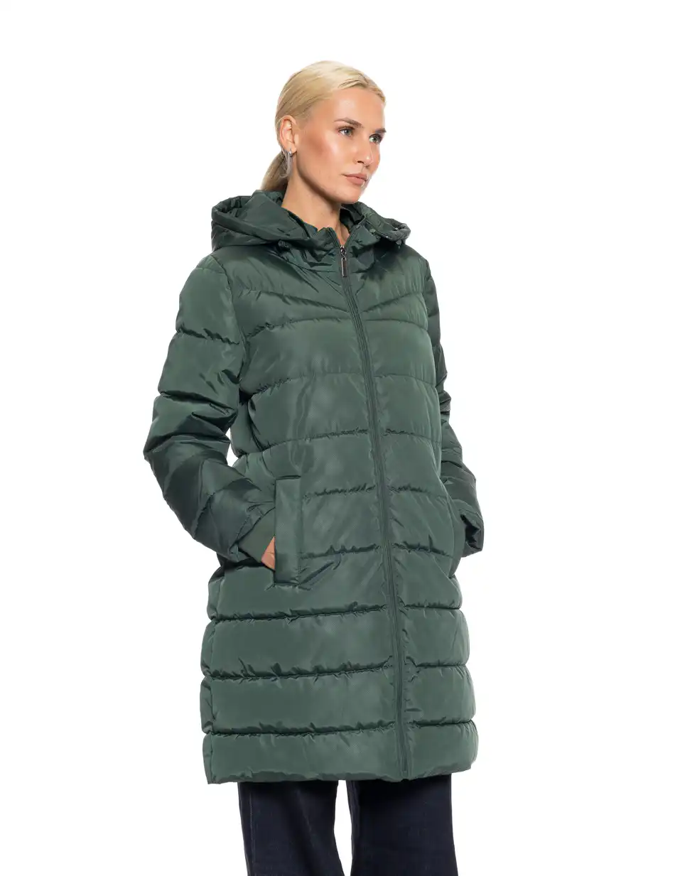 Splendid fashion γυναικείο μακρύ μπουφάν με κουκούλα 52-101-095 DK GREEN