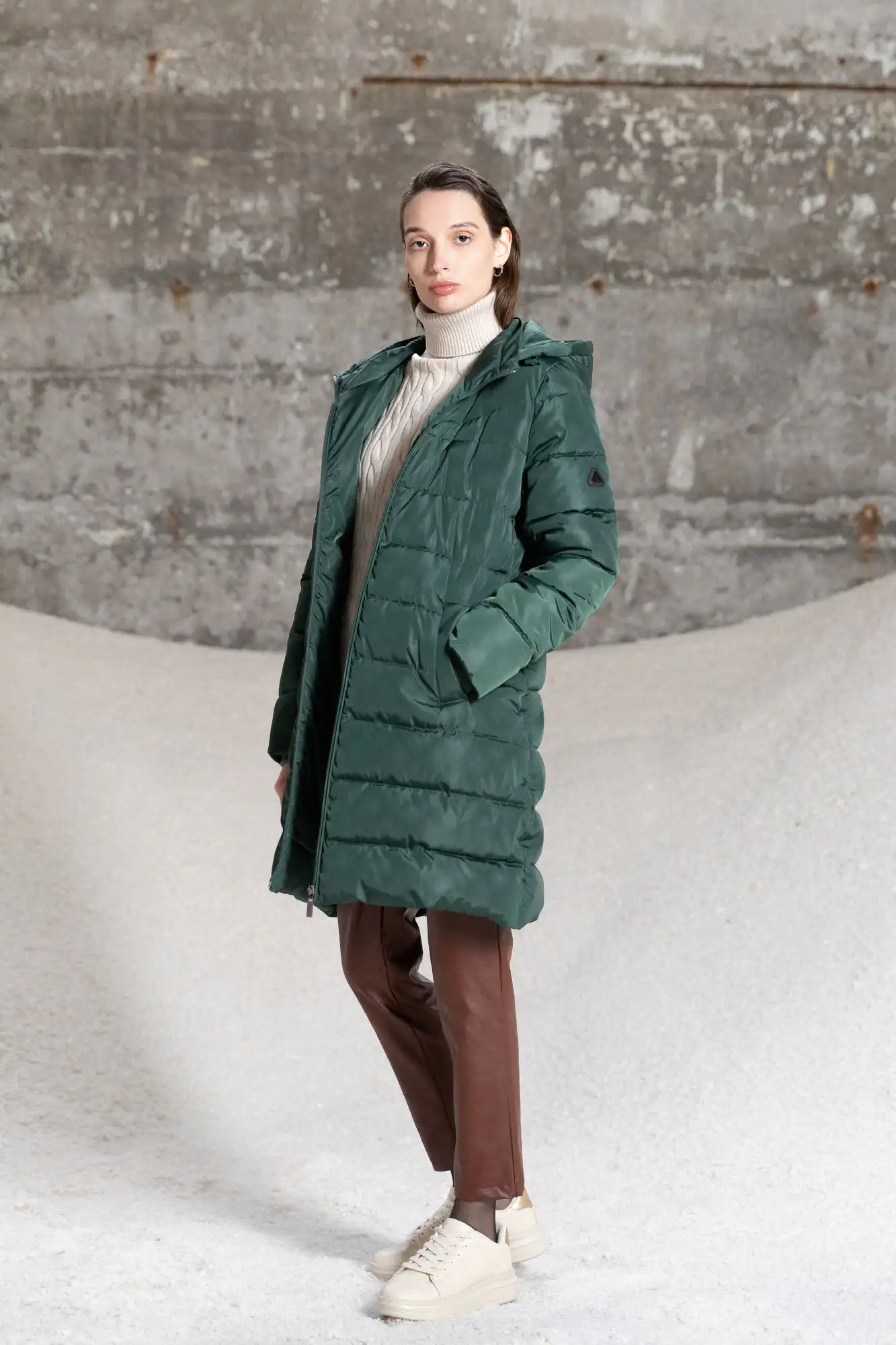 Splendid fashion γυναικείο μακρύ μπουφάν με κουκούλα 52-101-095 DK GREEN