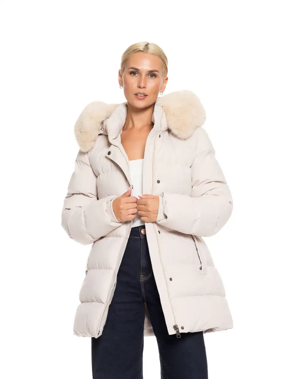 Biston fashion γυναικείο κοντό μπουφάν με αποσπώμενη κουκούλα 52-101-099 LT BEIGE